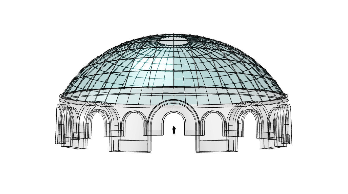 Dome Pavilion with Square Wireframe Structure and Panels 3D model_21