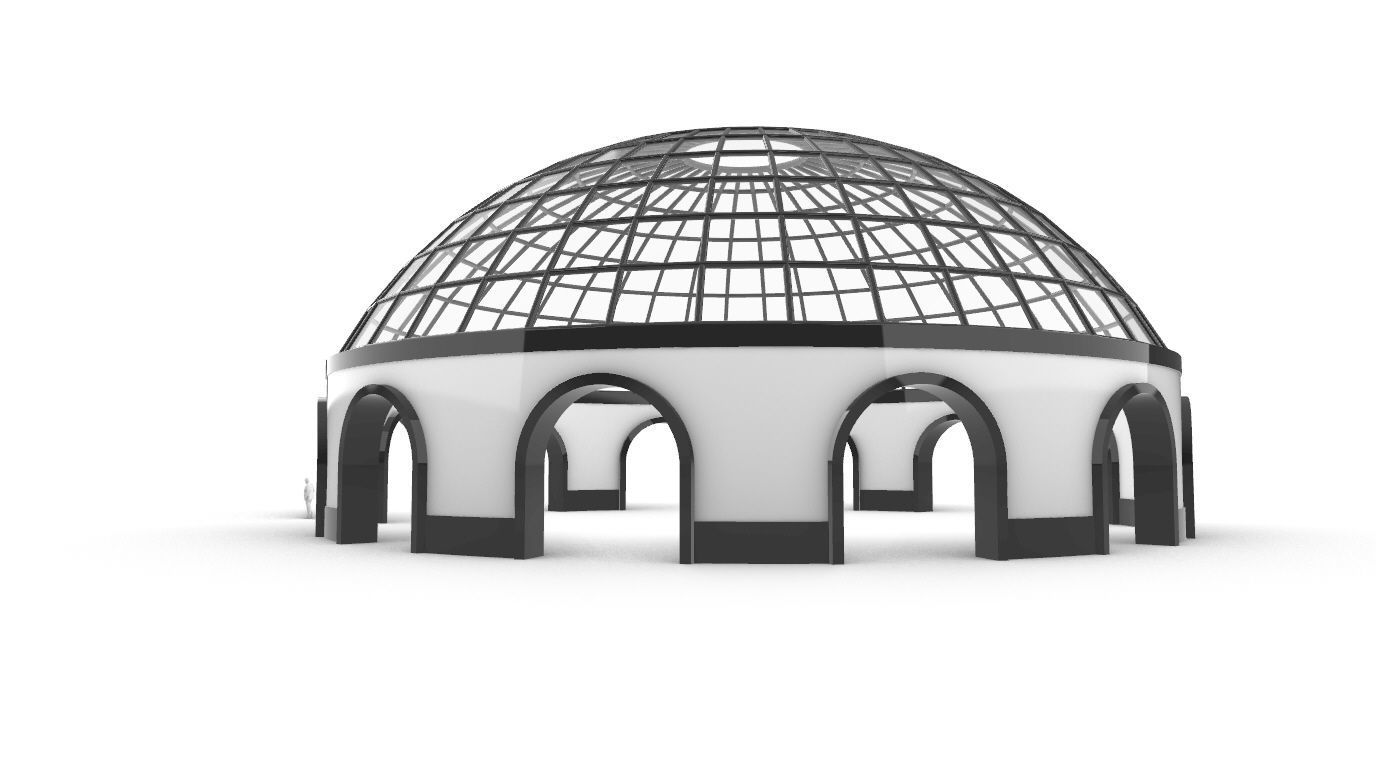 Dome Pavilion with Square Wireframe Structure and Panels 3D model_38