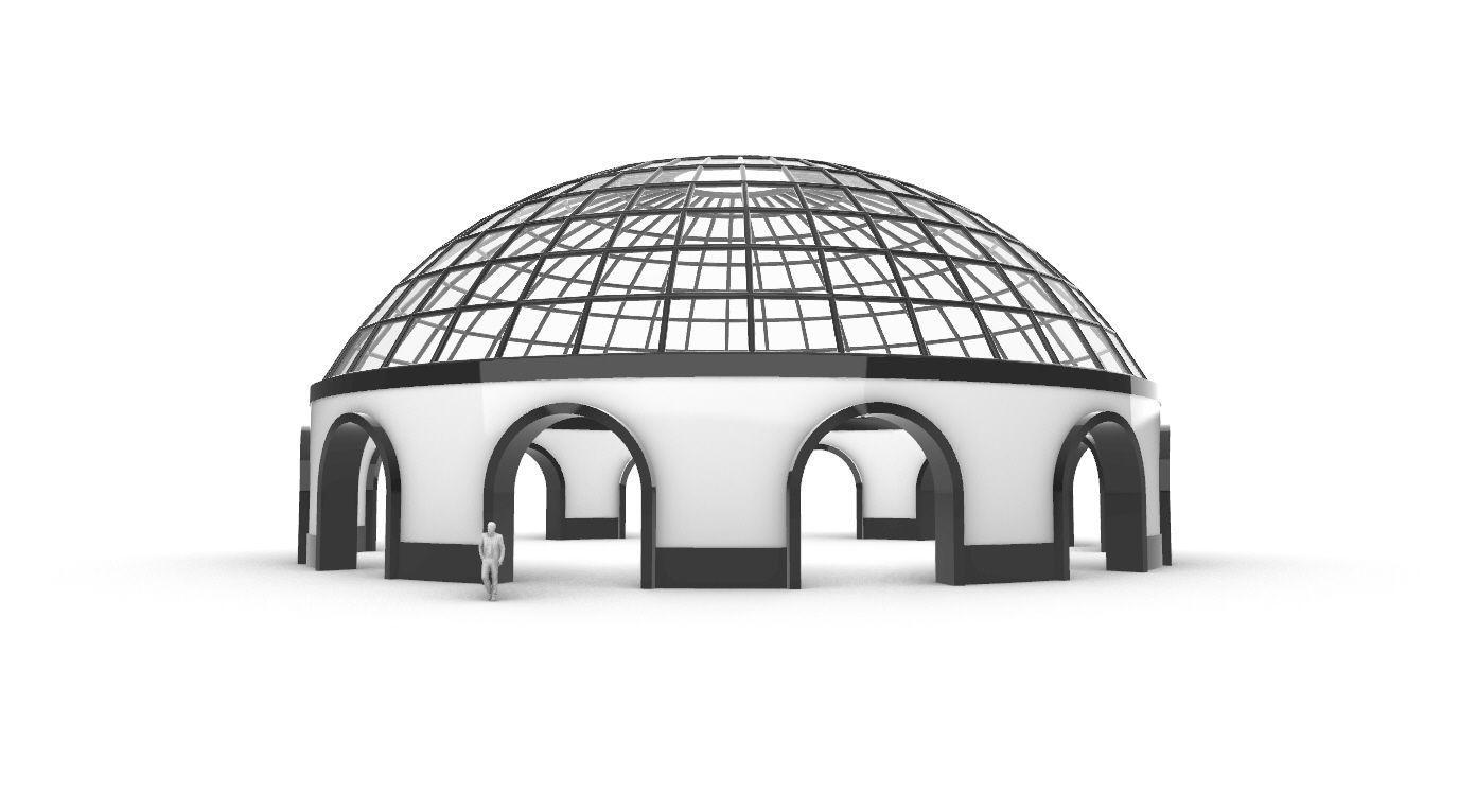 Dome Pavilion with Square Wireframe Structure and Panels 3D model_32