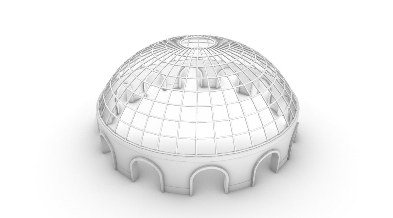 Dome Pavilion with Square Wireframe Structure and Panels 3D model_80