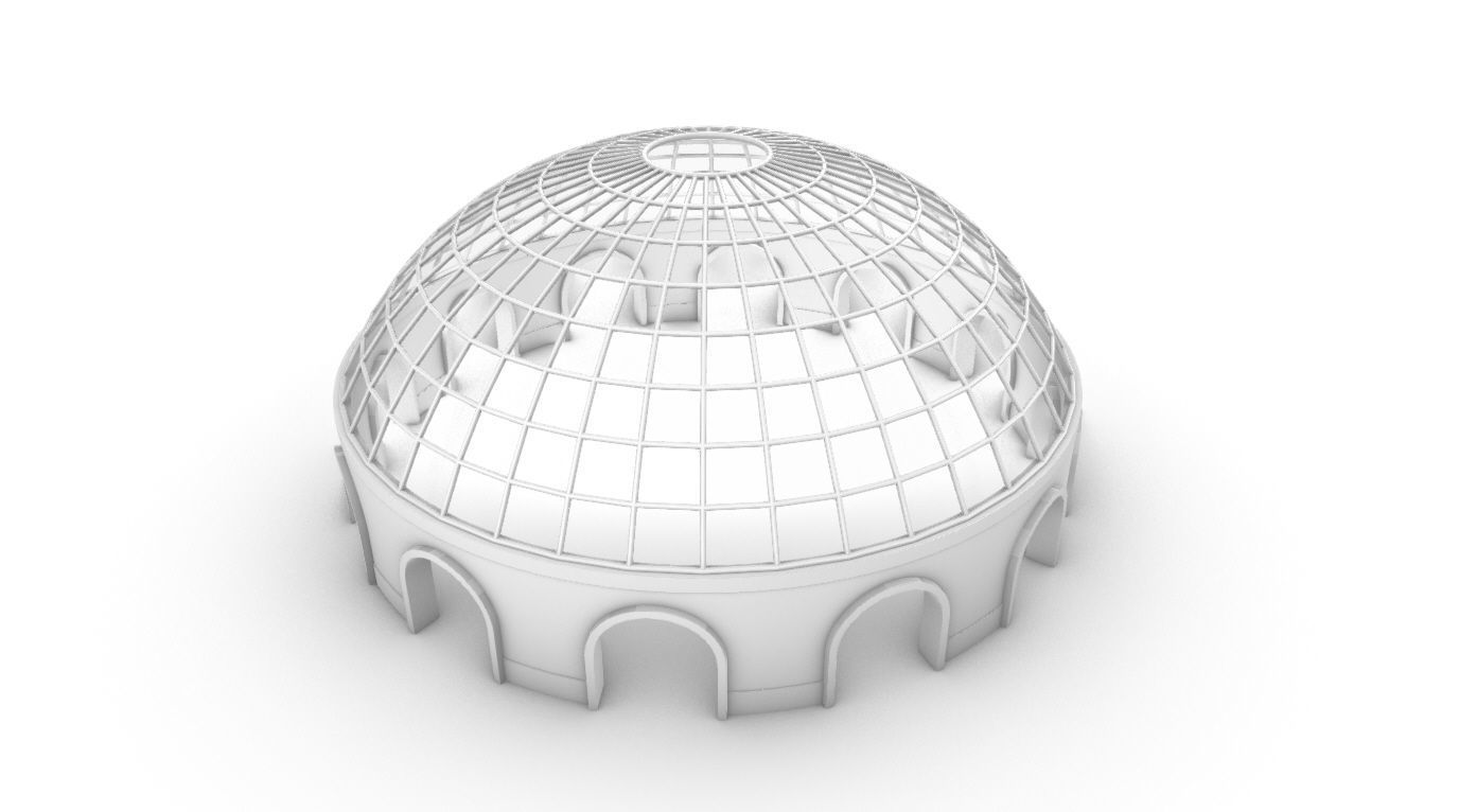 Dome Pavilion with Square Wireframe Structure and Panels 3D model_86