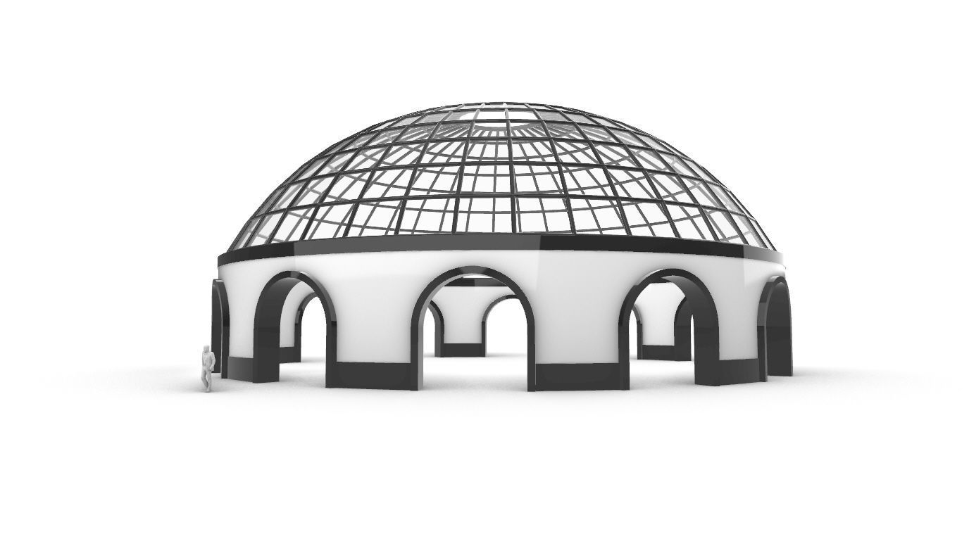 Dome Pavilion with Square Wireframe Structure and Panels 3D model_34