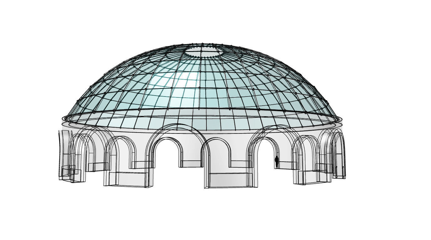 Dome Pavilion with Square Wireframe Structure and Panels 3D model_24