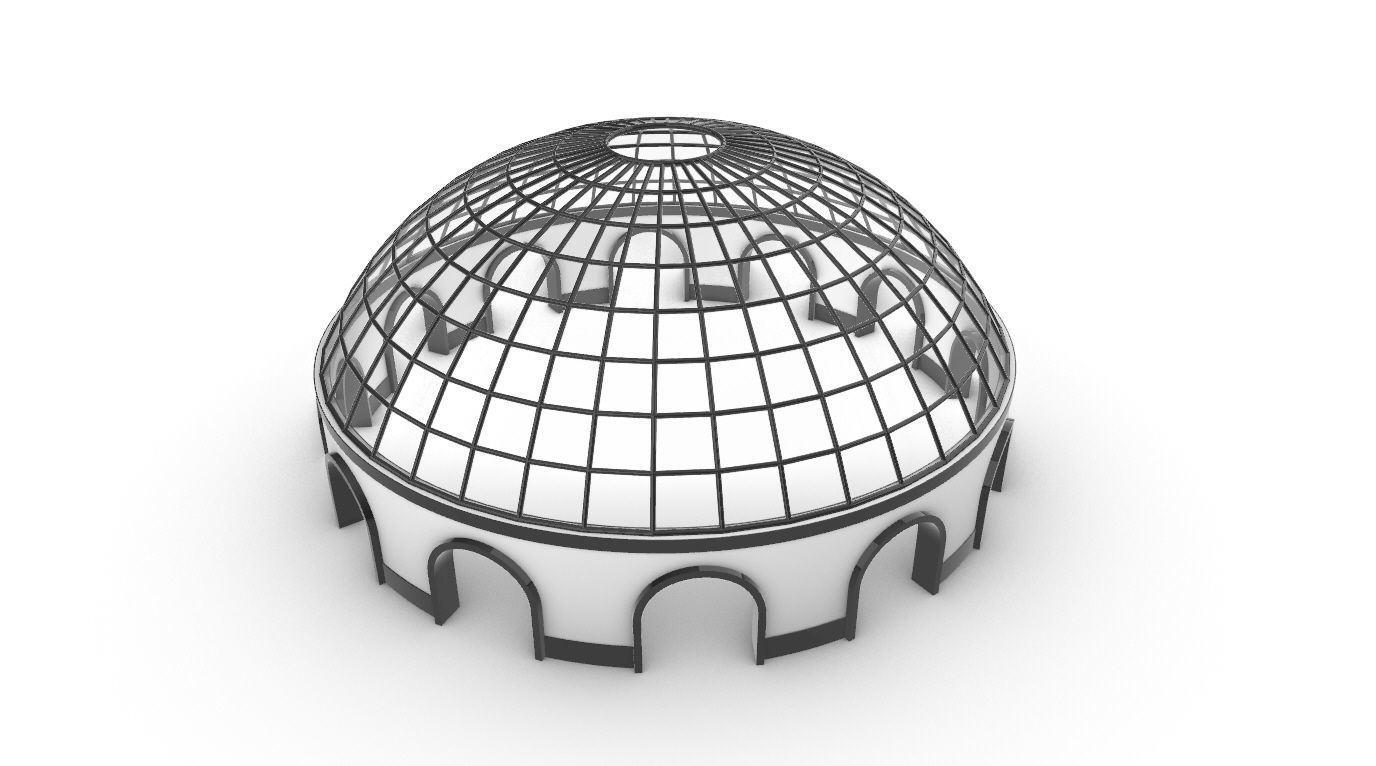 Dome Pavilion with Square Wireframe Structure and Panels 3D model_62
