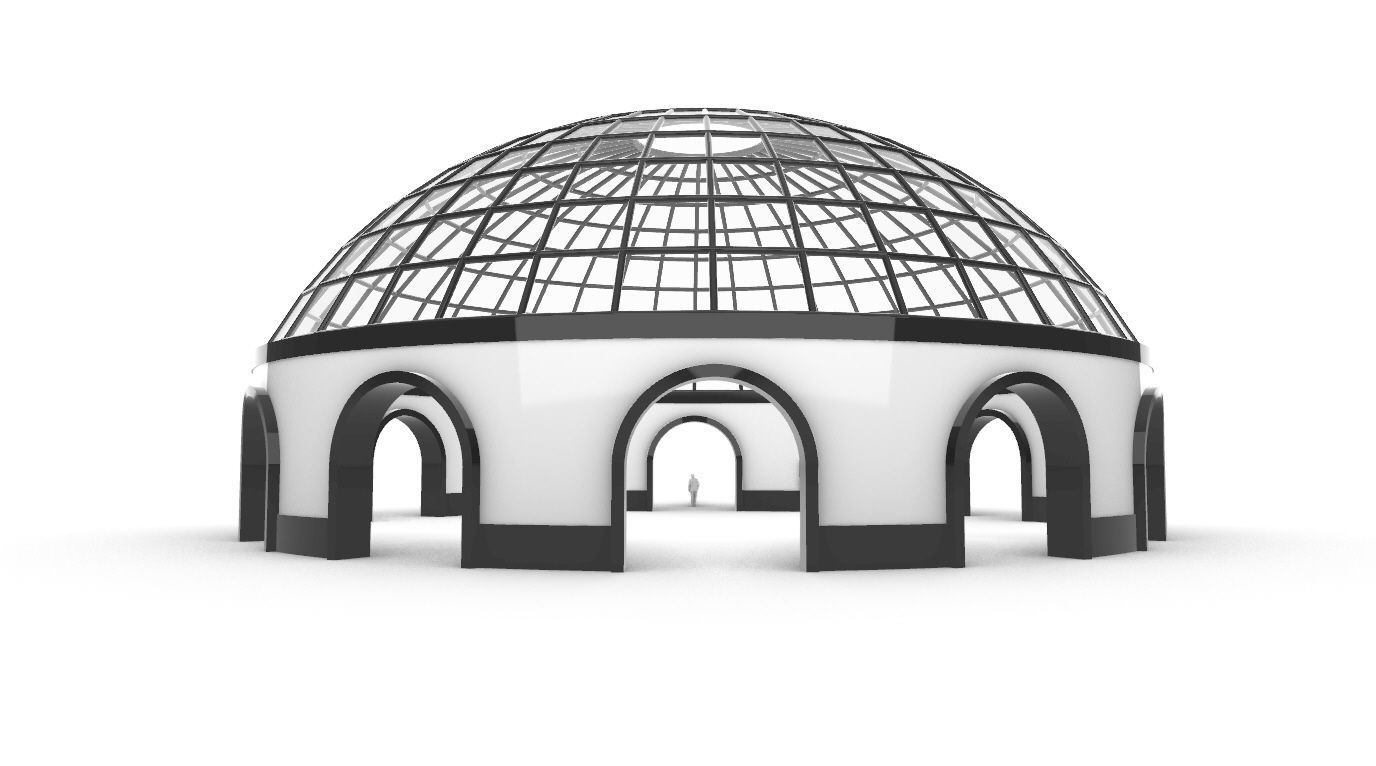 Dome Pavilion with Square Wireframe Structure and Panels 3D model_41