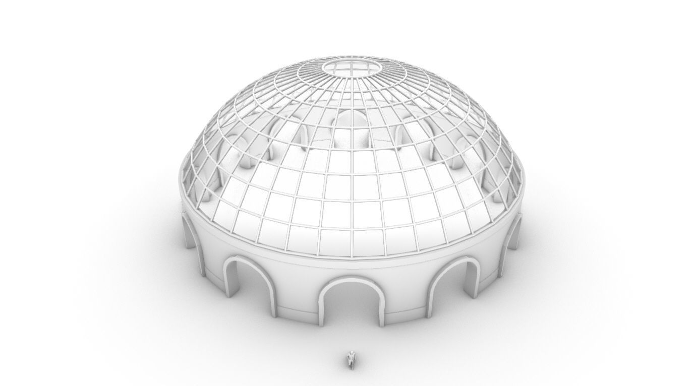 Dome Pavilion with Square Wireframe Structure and Panels 3D model_70