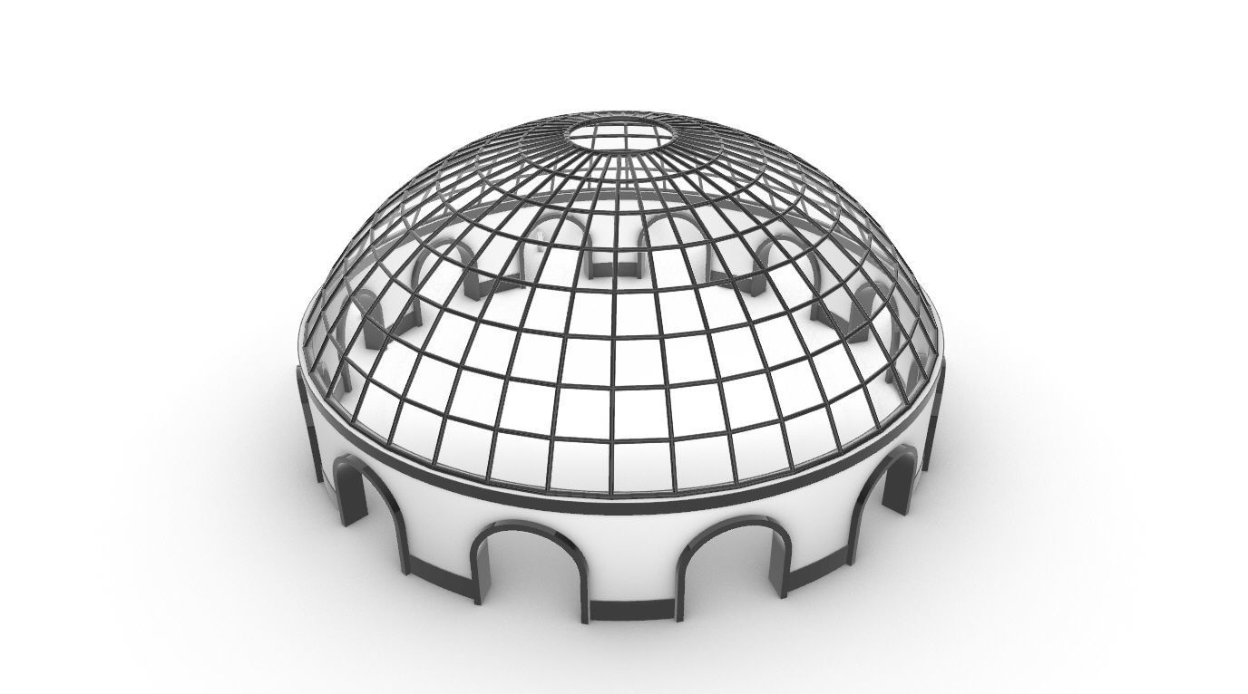 Dome Pavilion with Square Wireframe Structure and Panels 3D model_58