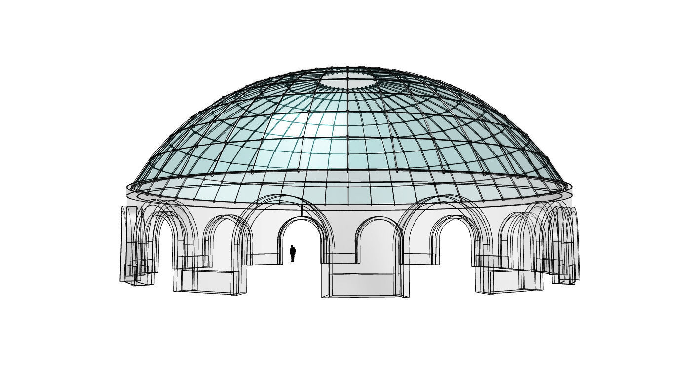 Dome Pavilion with Square Wireframe Structure and Panels 3D model_20