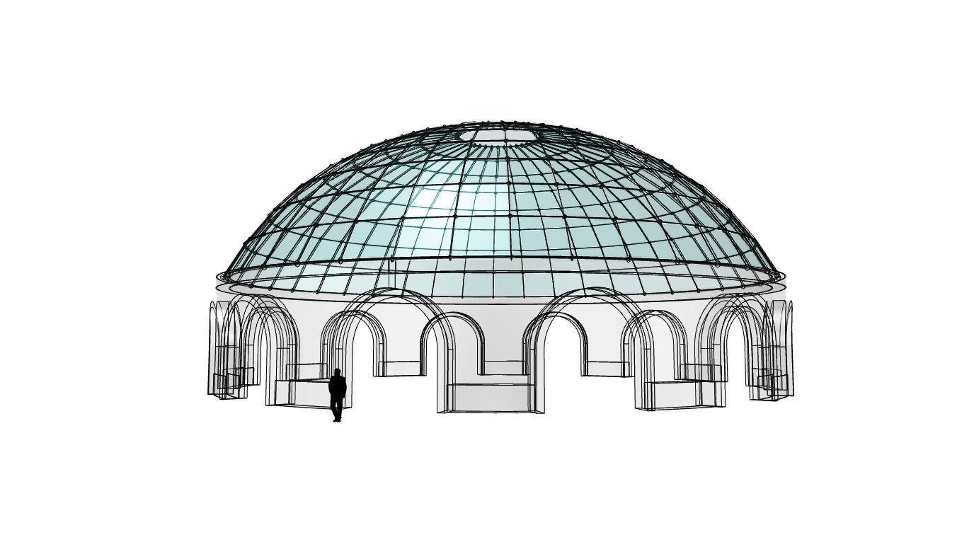 Dome Pavilion with Square Wireframe Structure and Panels 3D model_12