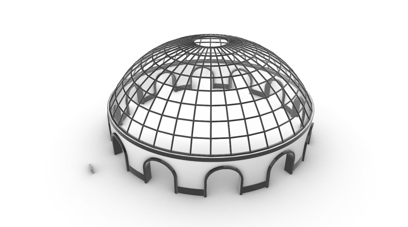 Dome Pavilion with Square Wireframe Structure and Panels 3D model_53