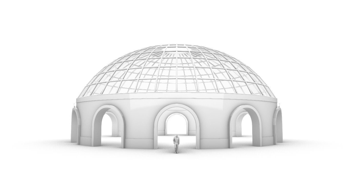 Dome Pavilion with Square Wireframe Structure and Panels 3D model_9