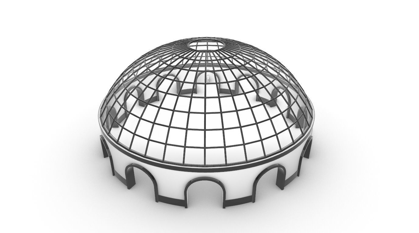 Dome Pavilion with Square Wireframe Structure and Panels 3D model_59