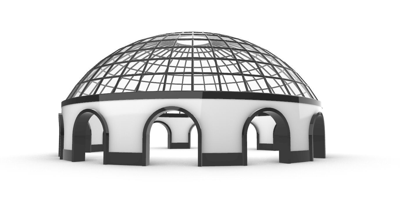 Dome Pavilion with Square Wireframe Structure and Panels 3D model_43