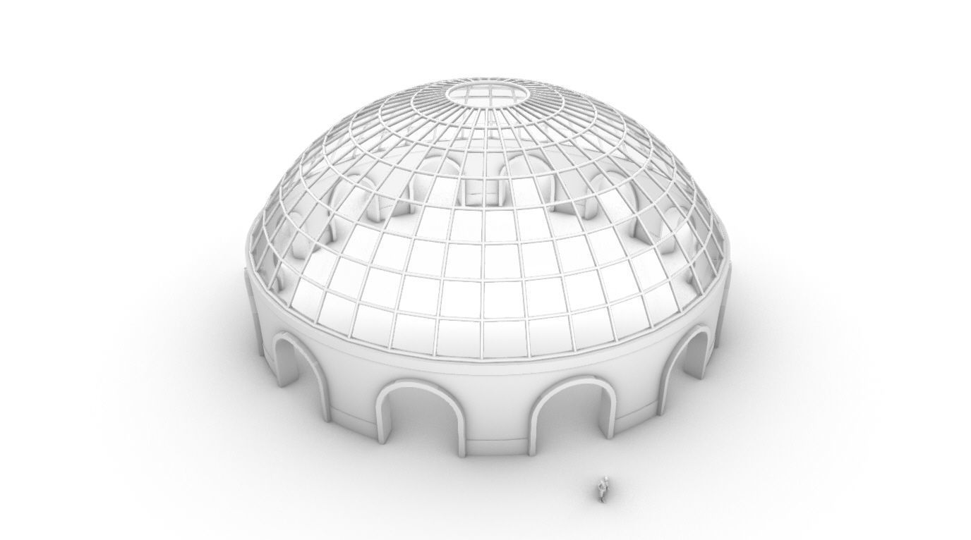 Dome Pavilion with Square Wireframe Structure and Panels 3D model_90