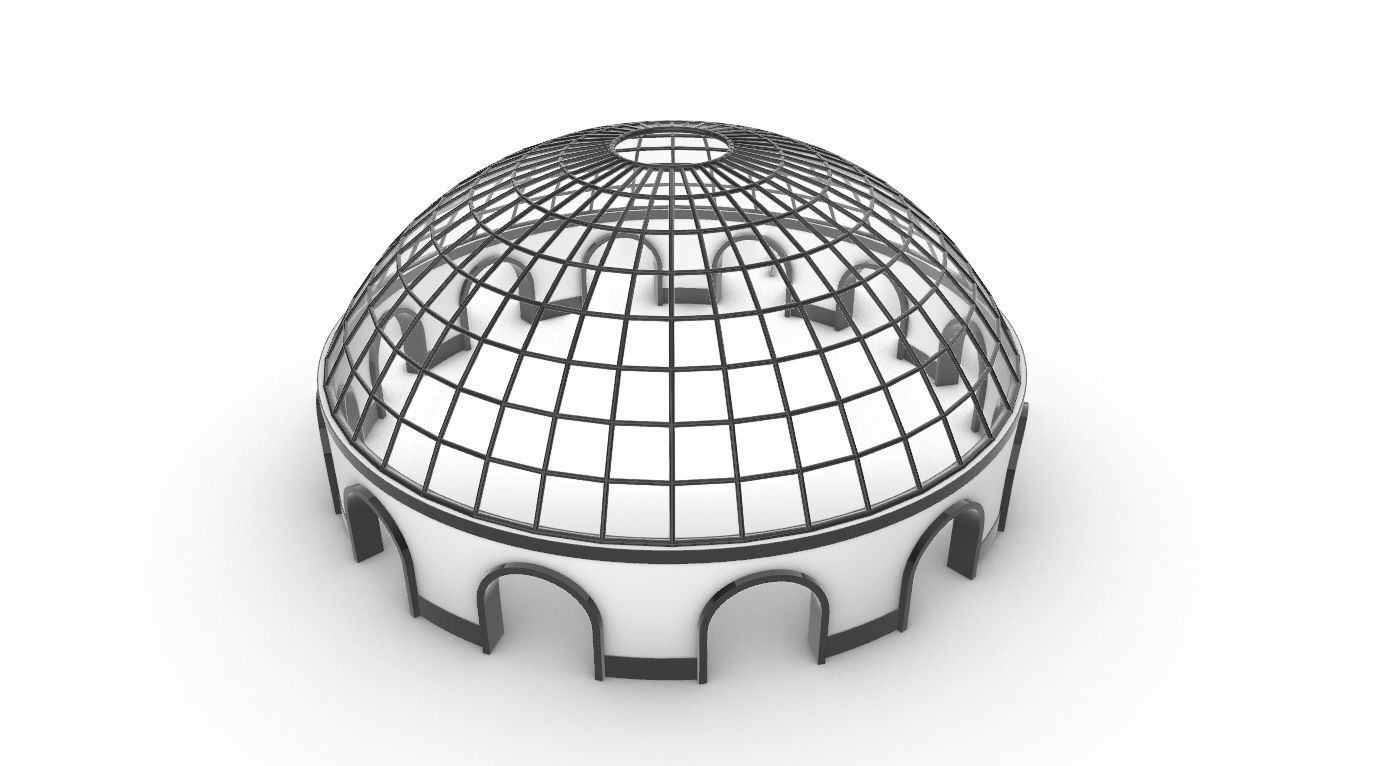 Dome Pavilion with Square Wireframe Structure and Panels 3D model_60