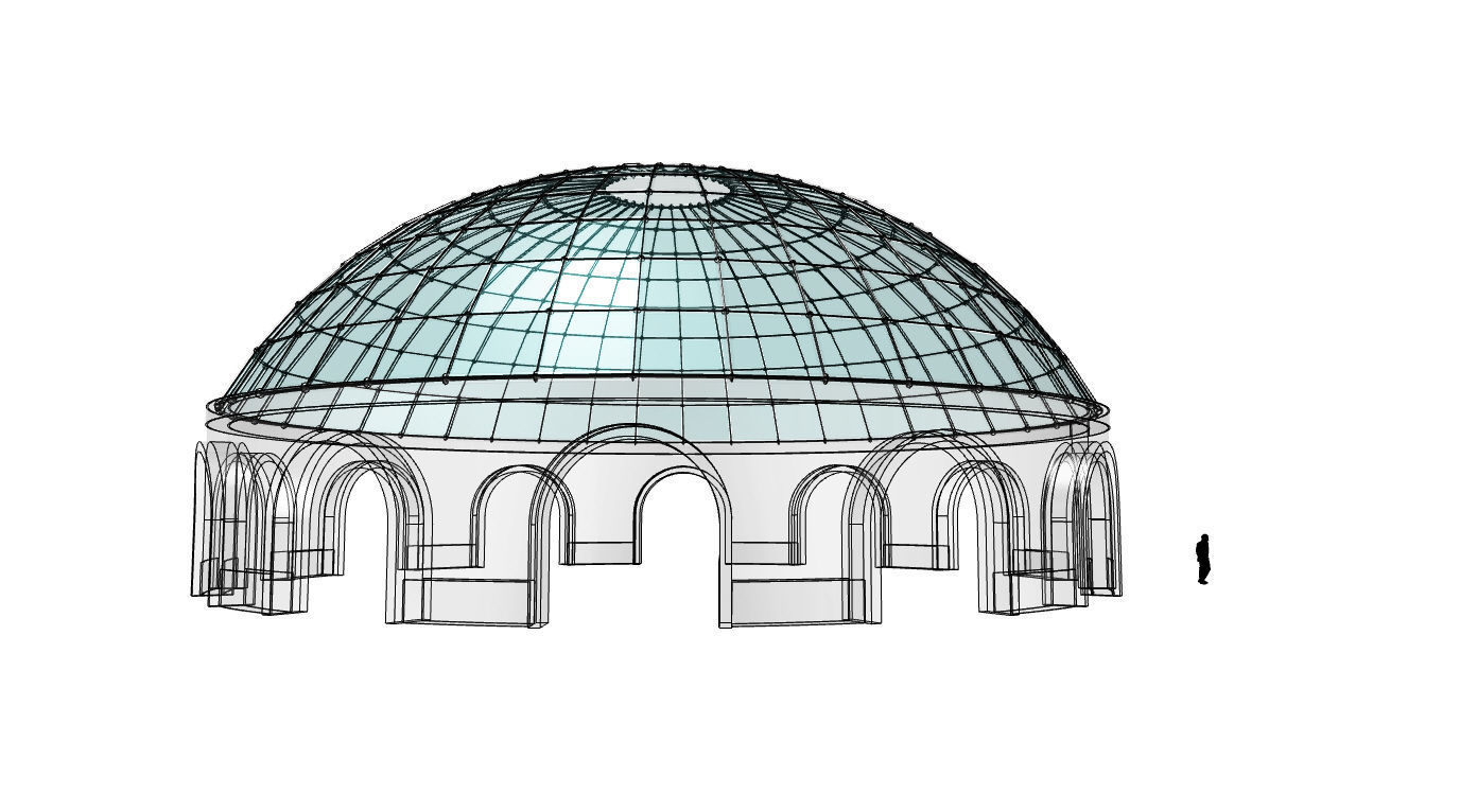 Dome Pavilion with Square Wireframe Structure and Panels 3D model_25