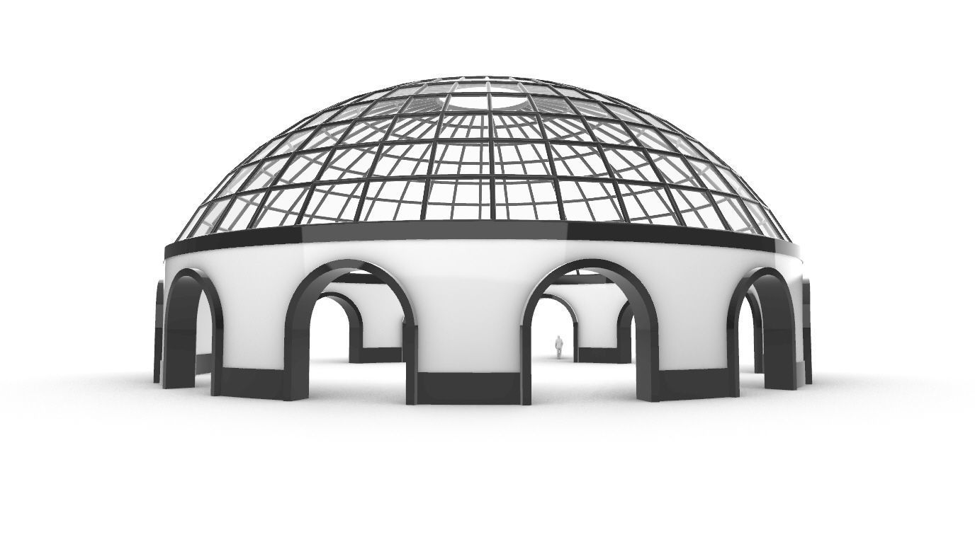 Dome Pavilion with Square Wireframe Structure and Panels 3D model_42