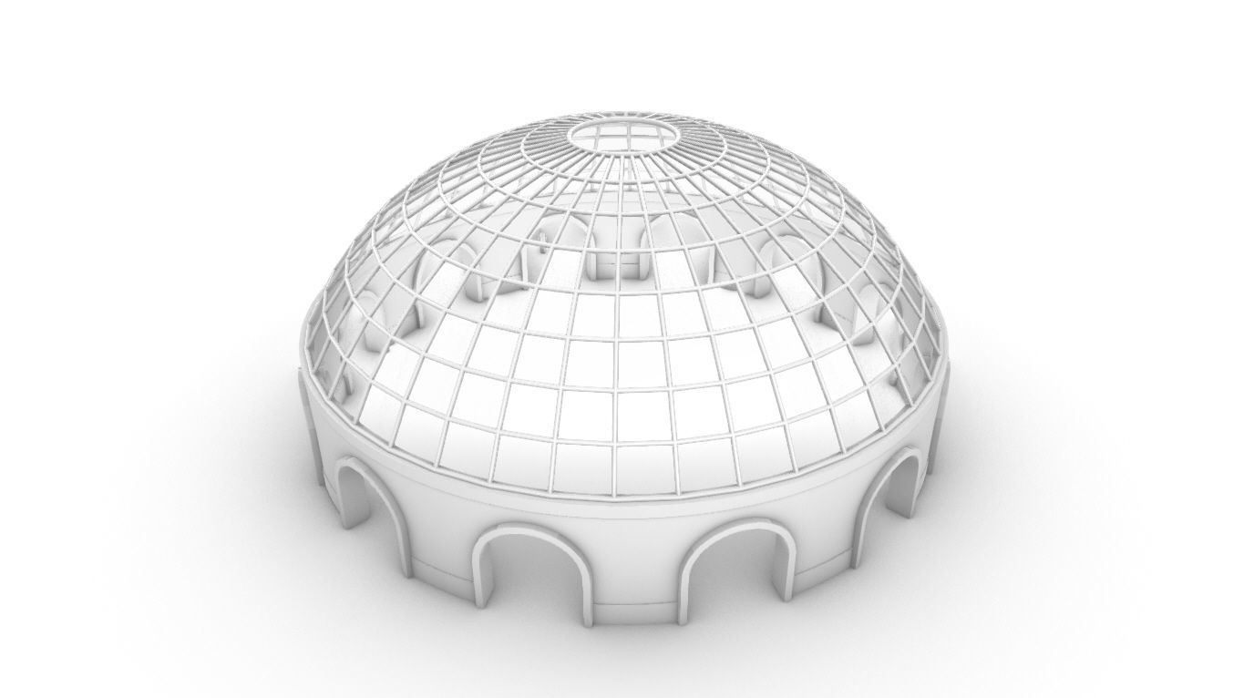 Dome Pavilion with Square Wireframe Structure and Panels 3D model_79
