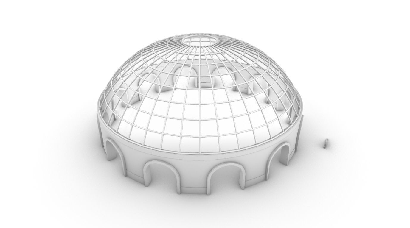 Dome Pavilion with Square Wireframe Structure and Panels 3D model_88