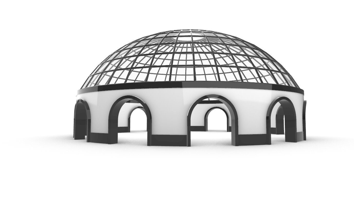 Dome Pavilion with Square Wireframe Structure and Panels 3D model_39