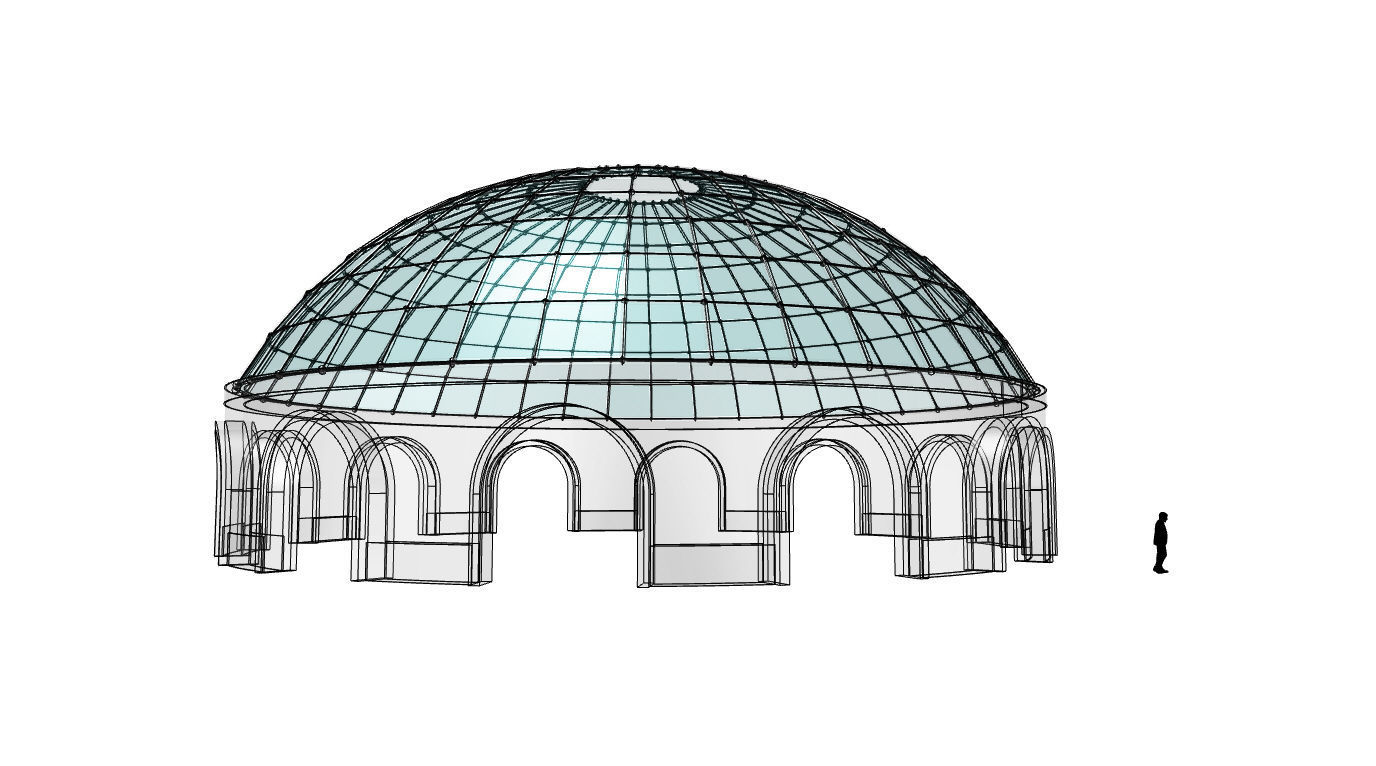 Dome Pavilion with Square Wireframe Structure and Panels 3D model_27