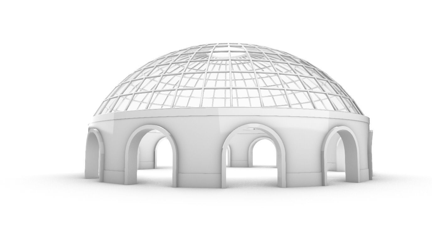 Dome Pavilion with Square Wireframe Structure and Panels 3D model_10