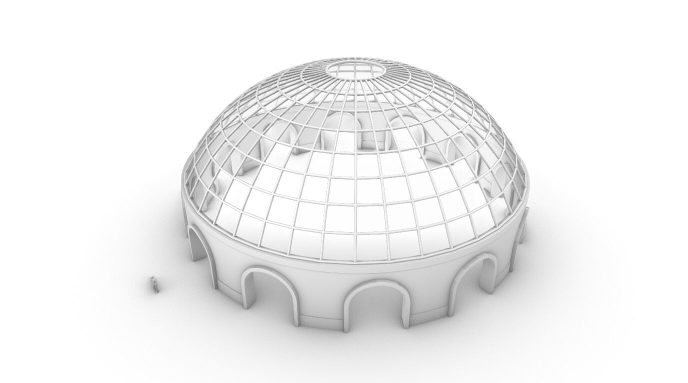 Dome Pavilion with Square Wireframe Structure and Panels 3D model_76