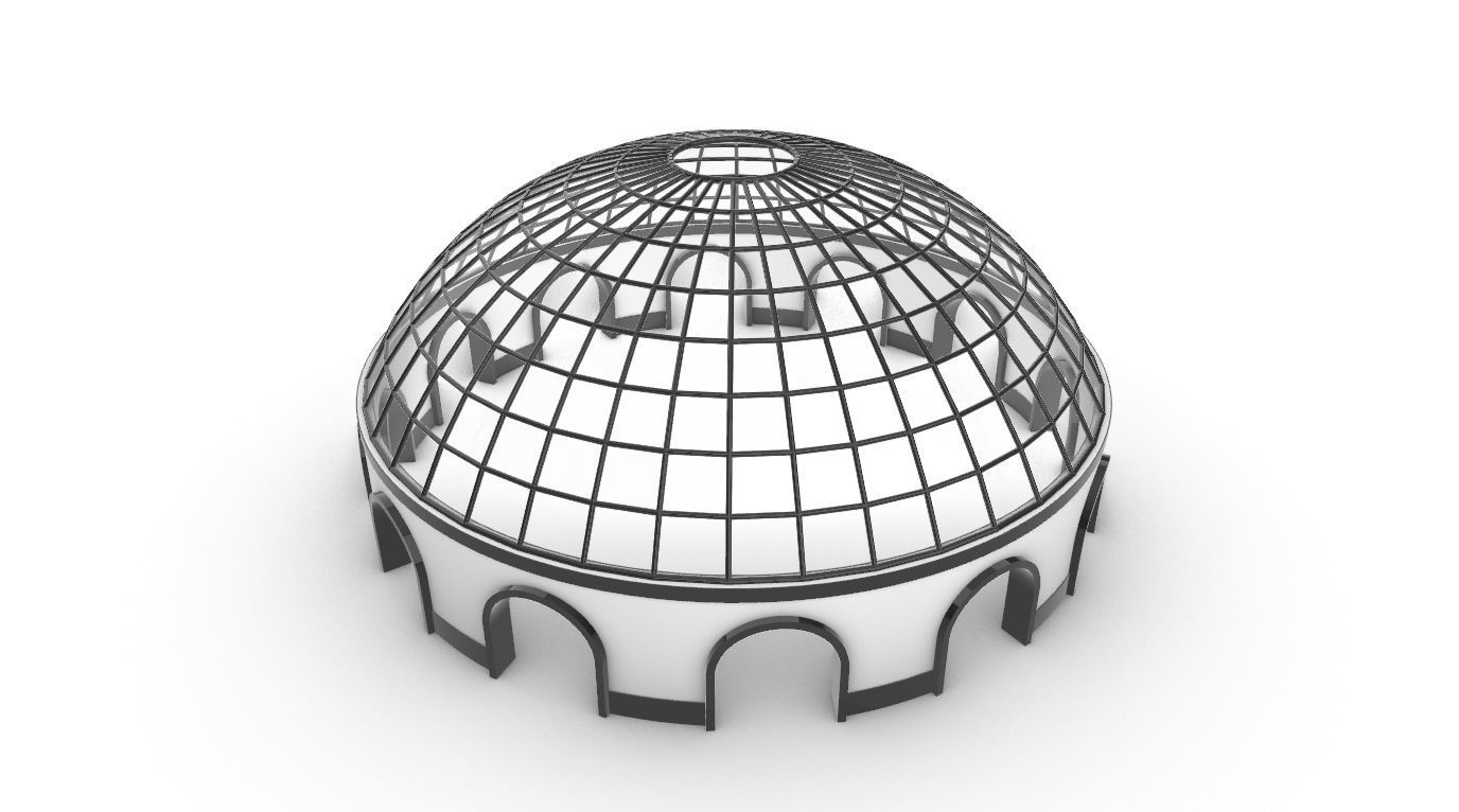 Dome Pavilion with Square Wireframe Structure and Panels 3D model_57