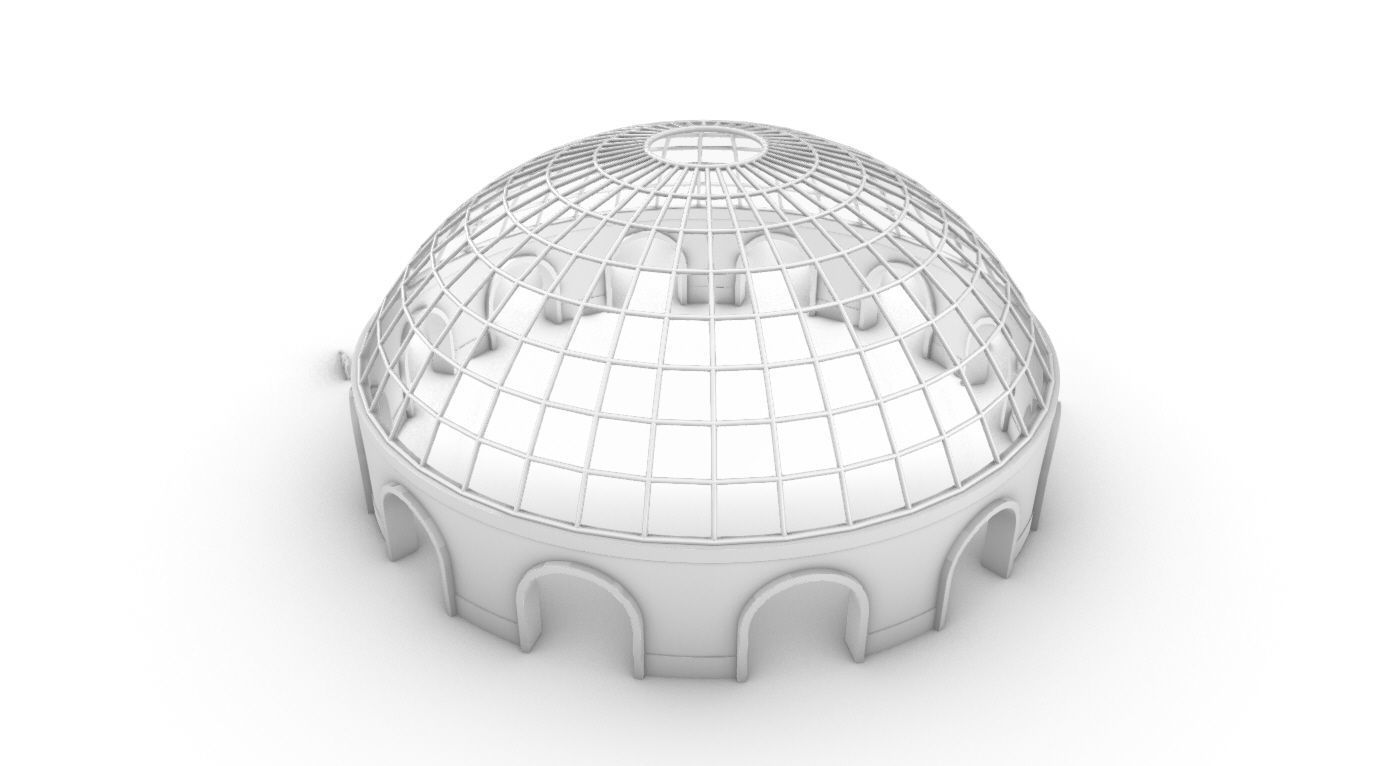 Dome Pavilion with Square Wireframe Structure and Panels 3D model_77