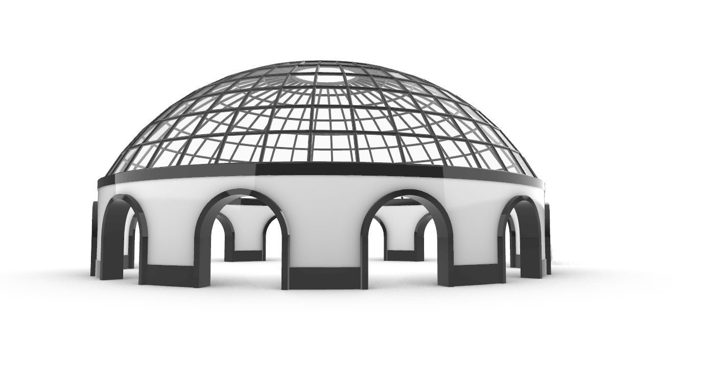 Dome Pavilion with Square Wireframe Structure and Panels 3D model_47
