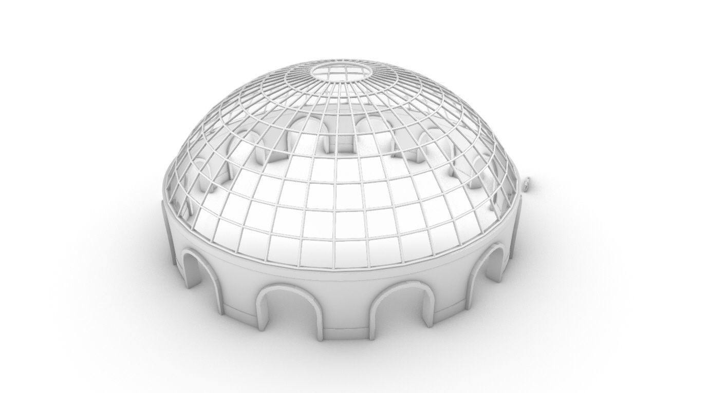 Dome Pavilion with Square Wireframe Structure and Panels 3D model_87