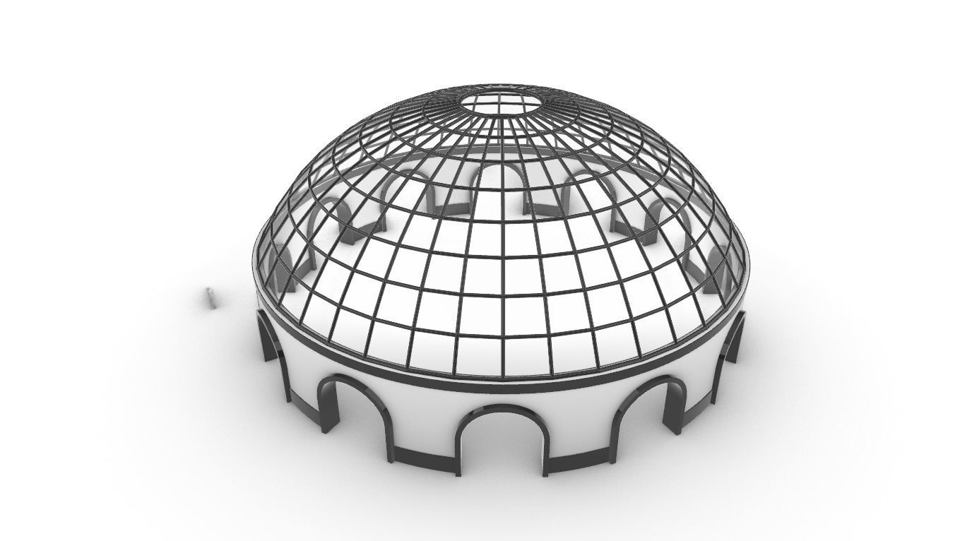 Dome Pavilion with Square Wireframe Structure and Panels 3D model_55