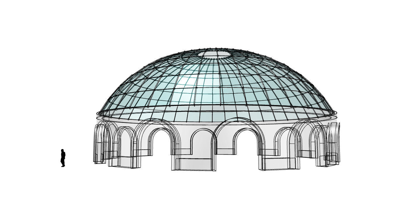 Dome Pavilion with Square Wireframe Structure and Panels 3D model_13