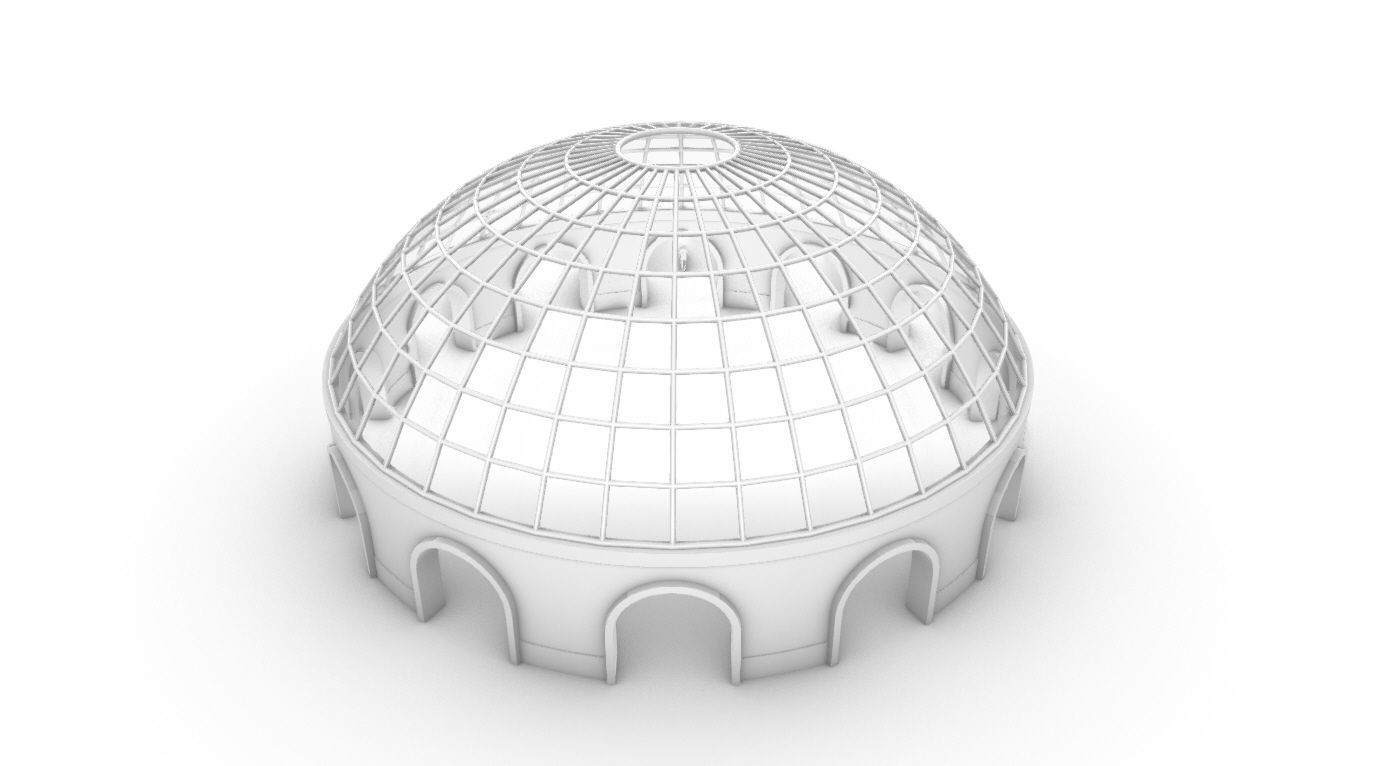 Dome Pavilion with Square Wireframe Structure and Panels 3D model_81