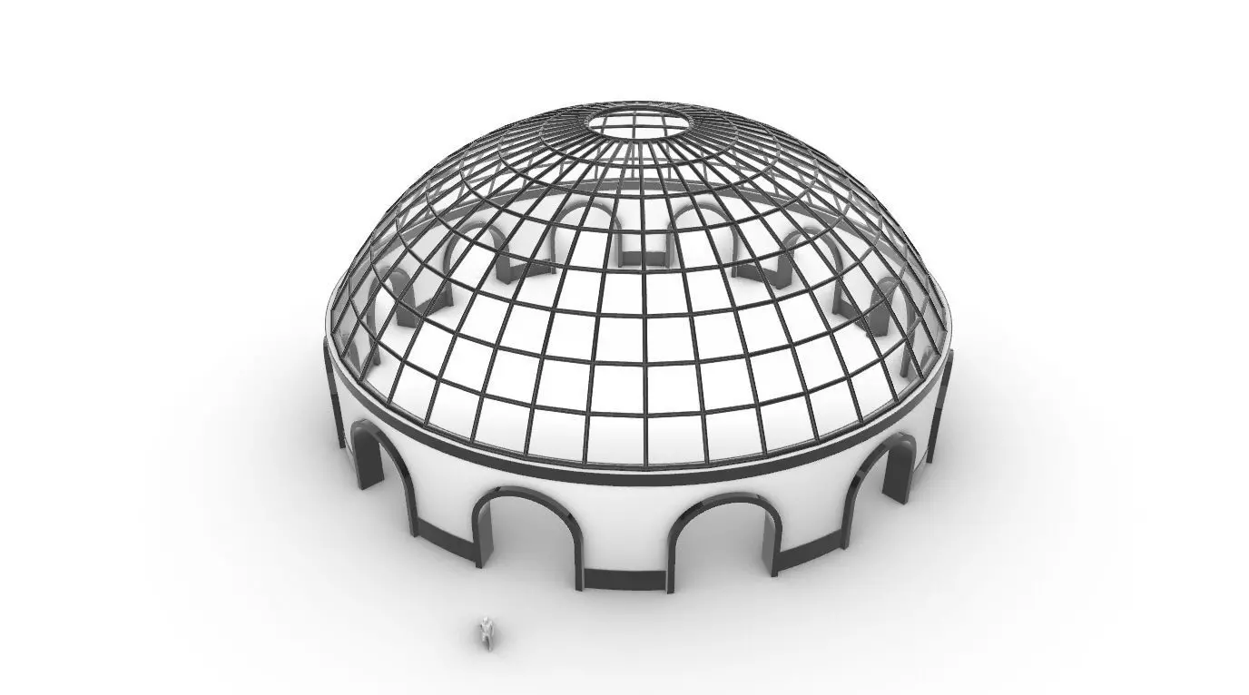 Dome Pavilion with Square Wireframe Structure and Panels 3D model_0