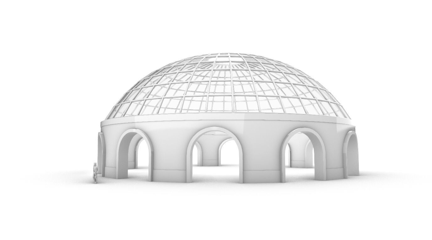 Dome Pavilion with Square Wireframe Structure and Panels 3D model_1