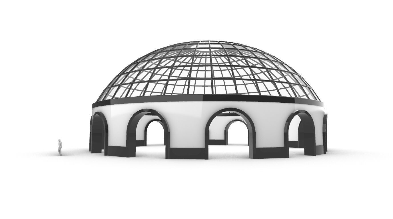 Dome Pavilion with Square Wireframe Structure and Panels 3D model_37