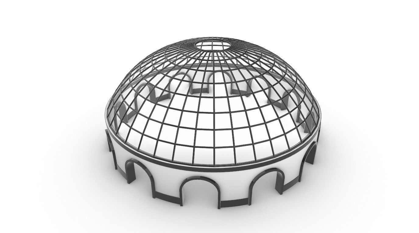 Dome Pavilion with Square Wireframe Structure and Panels 3D model_56