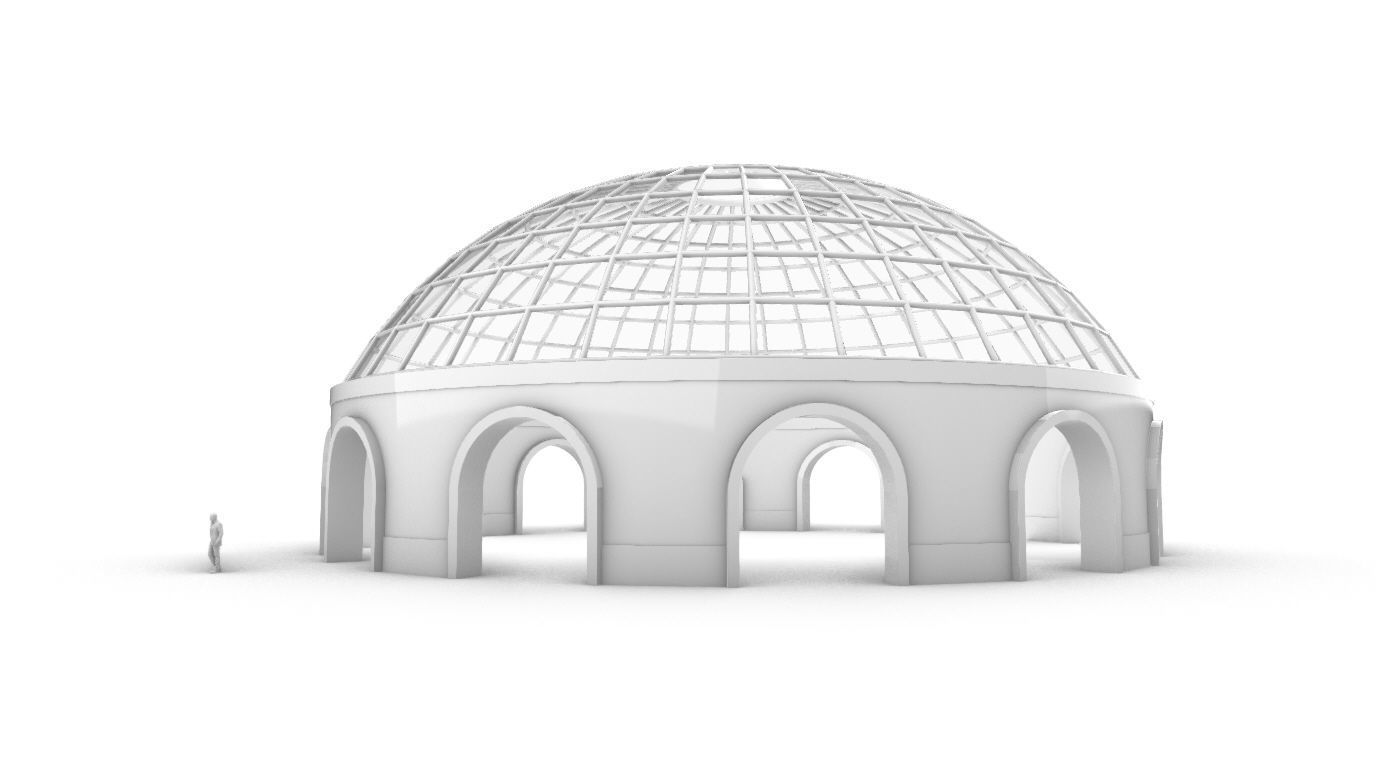 Dome Pavilion with Square Wireframe Structure and Panels 3D model_2