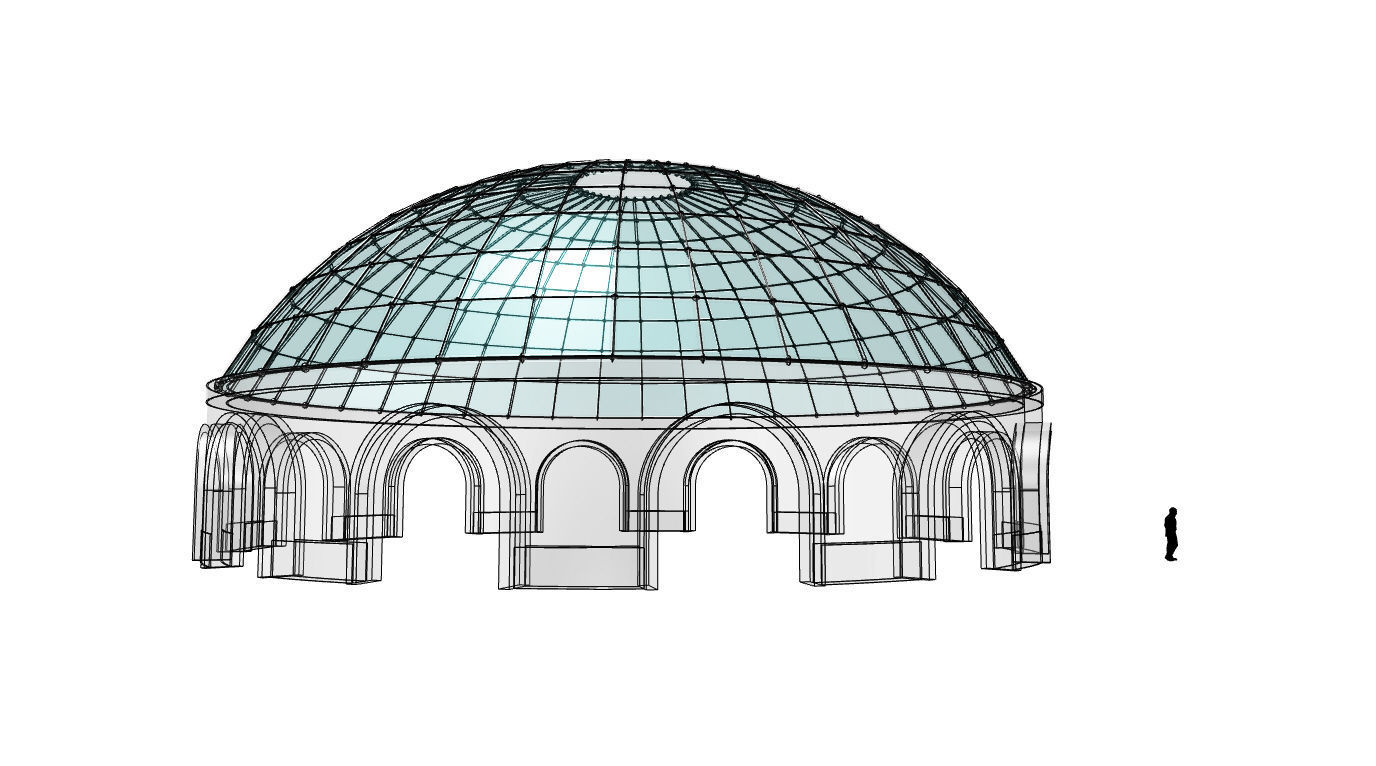 Dome Pavilion with Square Wireframe Structure and Panels 3D model_28