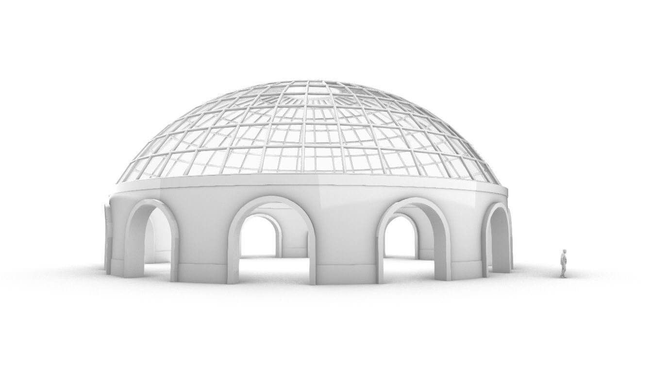 Dome Pavilion with Square Wireframe Structure and Panels 3D model_3