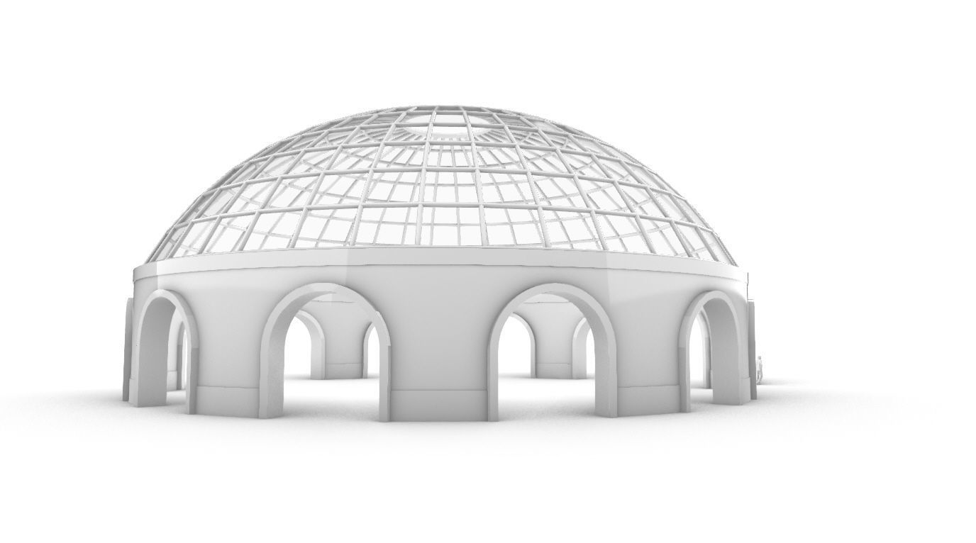 Dome Pavilion with Square Wireframe Structure and Panels 3D model_7