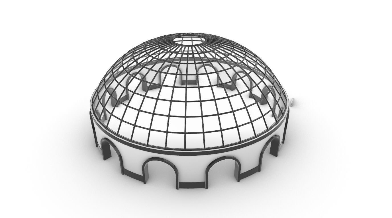 Dome Pavilion with Square Wireframe Structure and Panels 3D model_63