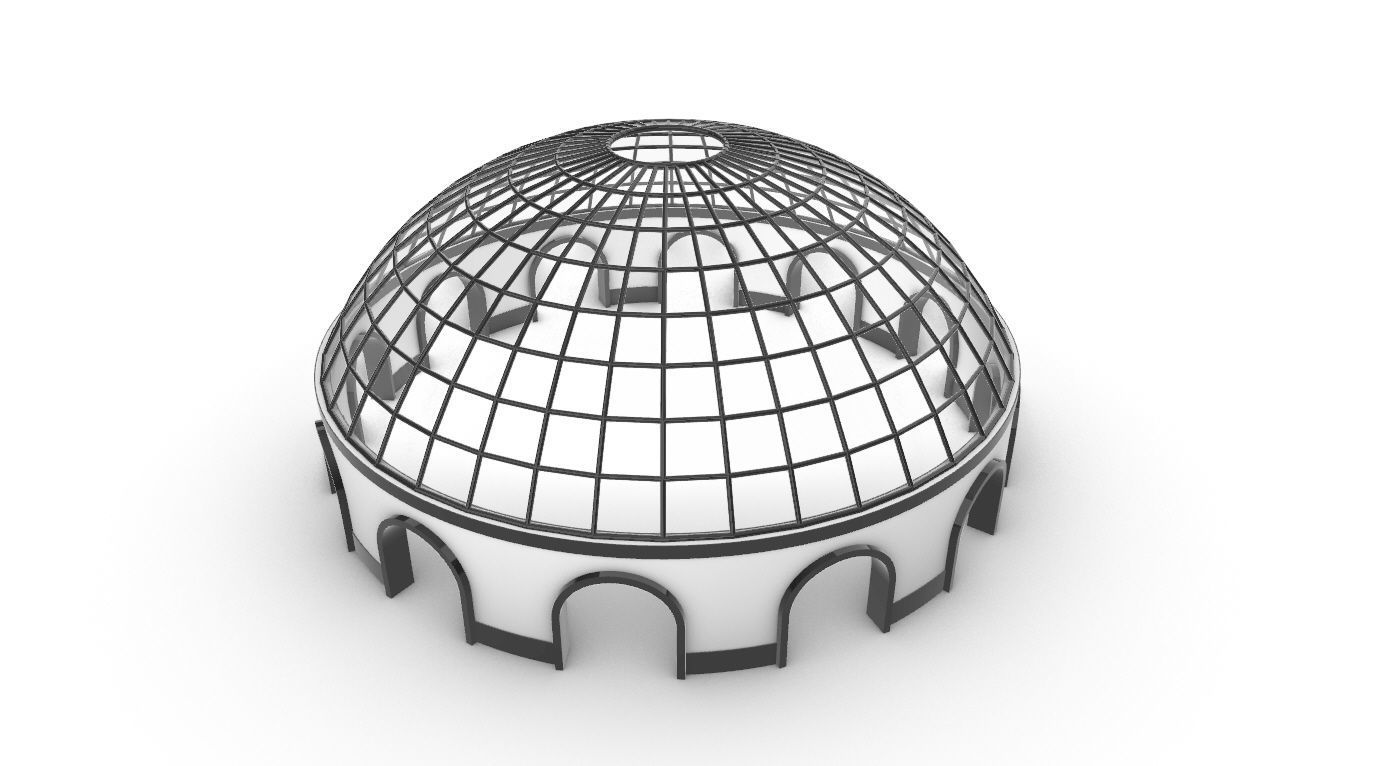 Dome Pavilion with Square Wireframe Structure and Panels 3D model_61