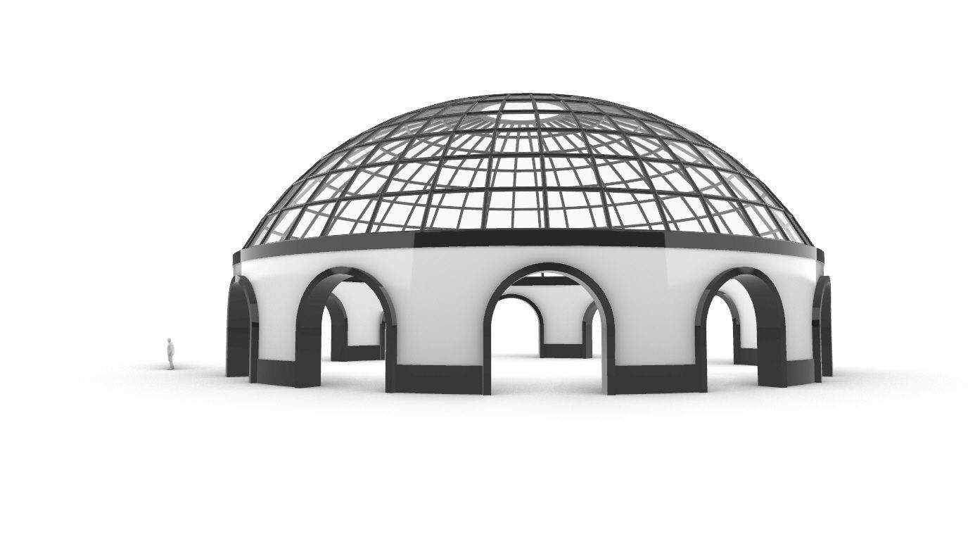 Dome Pavilion with Square Wireframe Structure and Panels 3D model_33