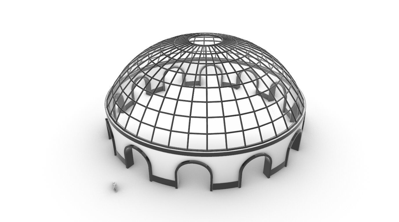 Dome Pavilion with Square Wireframe Structure and Panels 3D model_51