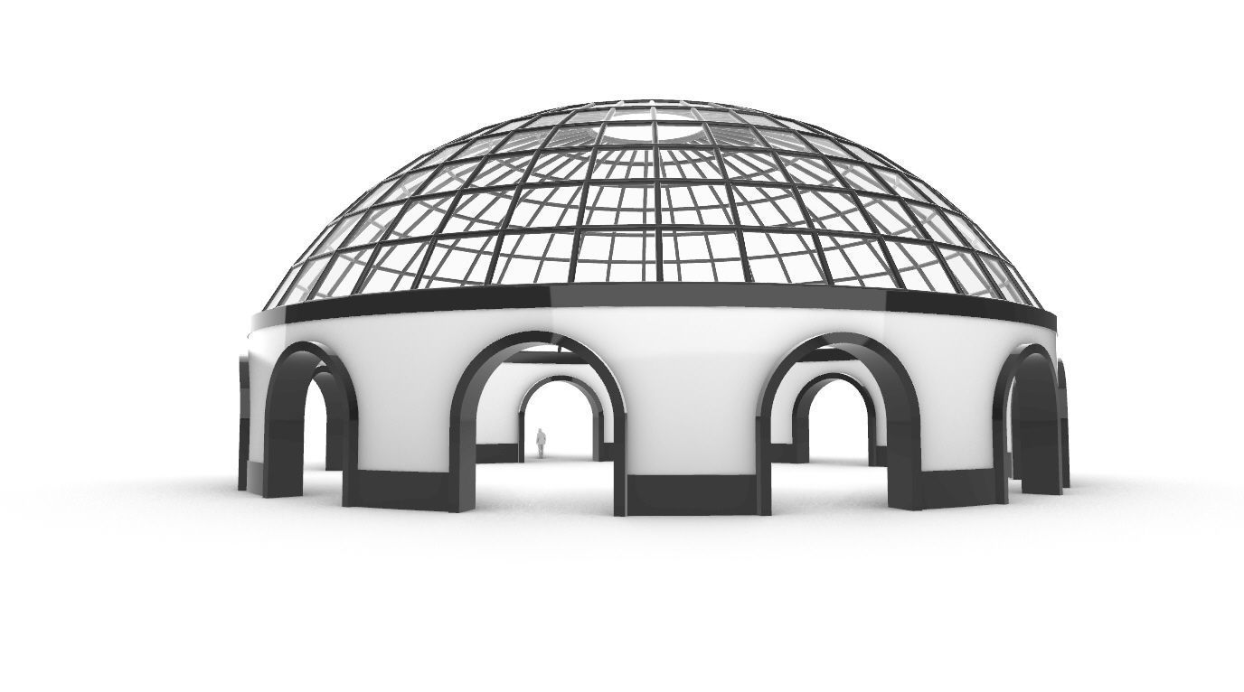 Dome Pavilion with Square Wireframe Structure and Panels 3D model_40