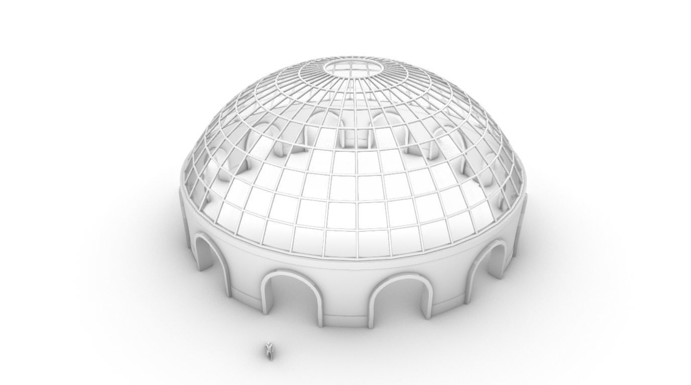 Dome Pavilion with Square Wireframe Structure and Panels 3D model_72
