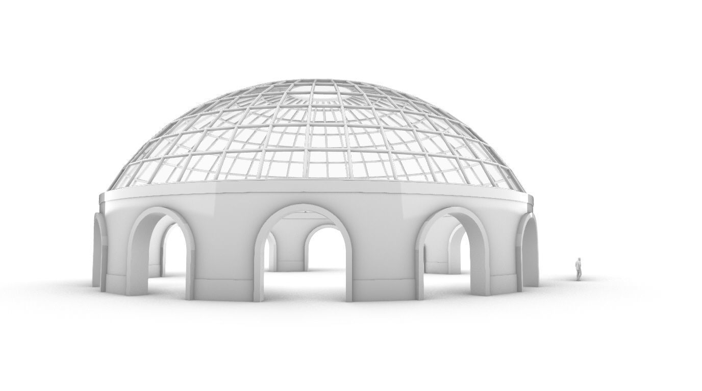 Dome Pavilion with Square Wireframe Structure and Panels 3D model_6