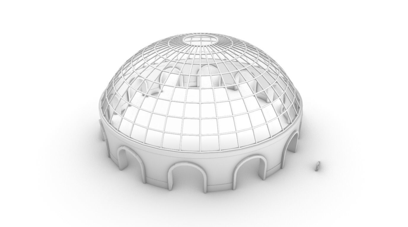 Dome Pavilion with Square Wireframe Structure and Panels 3D model_85